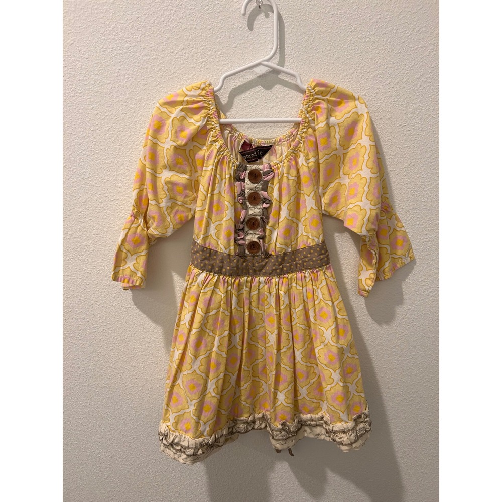 Mustard Pie Girls Yellow Pink Floral Dress Cotton‎ Ruffle Boho Size 6
